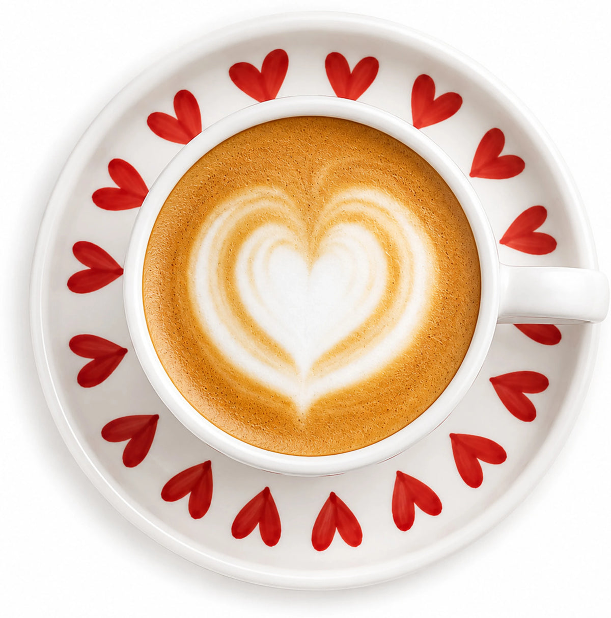 OGGN - Ceramic Heart printed Cup & Saucer set of 2 (Off White, Multicolor, Cup and Saucer Set)