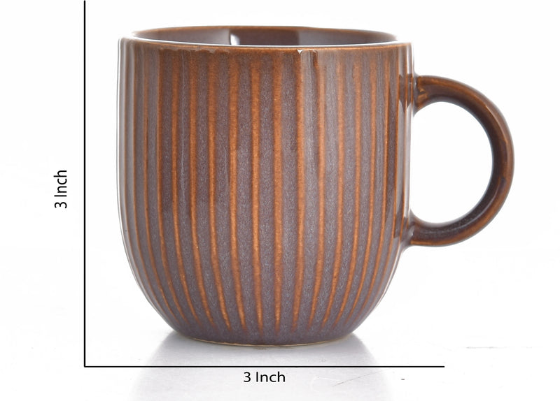 Rustic Ribbed Ceramic Mug Set for Coffee and Tea (Set of 6 - Brown) - Sanjeev Kapoor by OGGN