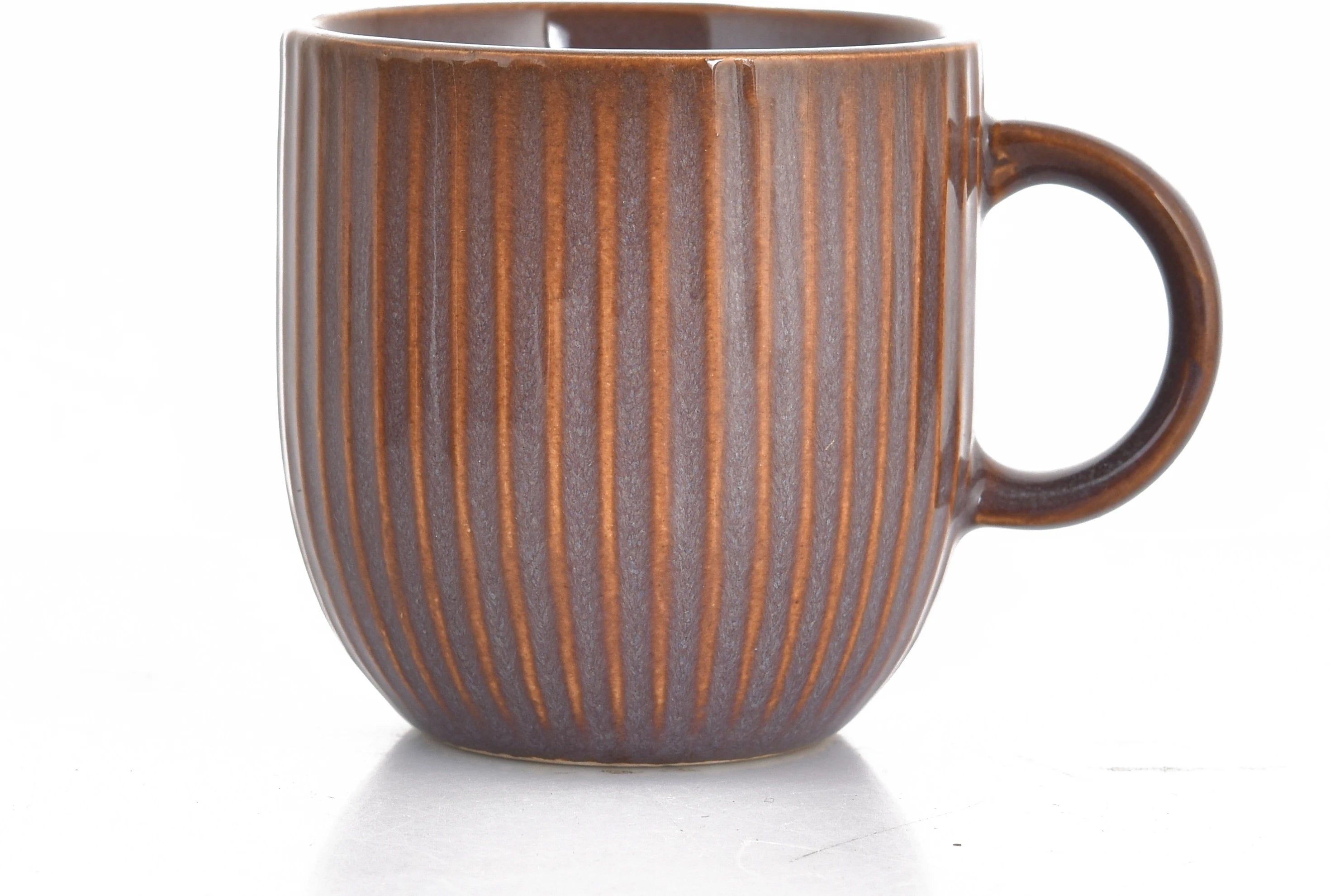 Rustic Ribbed Ceramic Mug Set for Coffee and Tea (Set of 6 - Brown) - Sanjeev Kapoor by OGGN