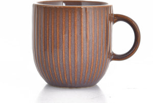 Rustic Ribbed Ceramic Mug Set for Coffee and Tea (Set of 6 - Brown) - Sanjeev Kapoor by OGGN