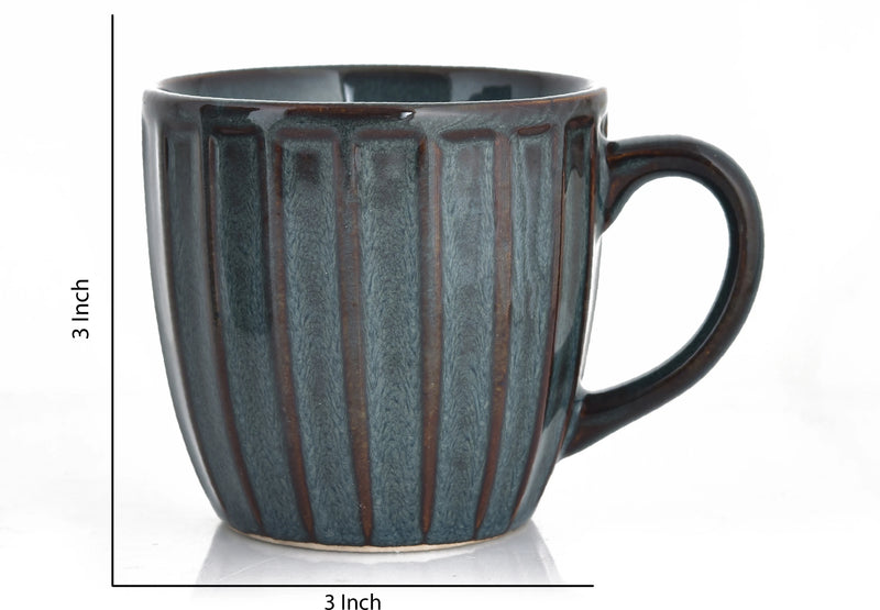 Sanjeev Kapoor by OGGN Pack of 6 Ceramic OceanRib Textured Ceramic Mugs Set (Green)