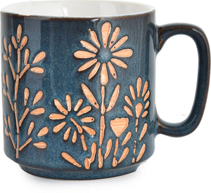 Ceramic Blue Blossom Hand-Embossed Ceramic Coffee Mug Set of 6 - Sanjeev Kapoor by OGGN