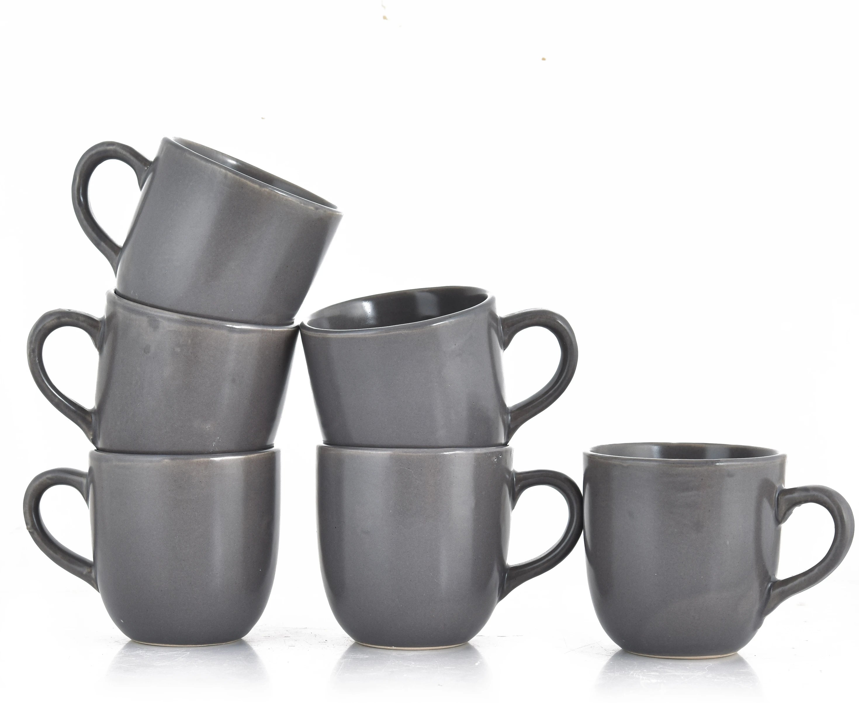 Ceramic Matt Finish Tea Cup Set (Grey) - Sanjeev Kapoor by OGGN Pack of 6