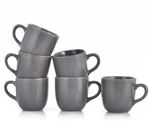 Ceramic Matt Finish Tea Cup Set (Grey) - Sanjeev Kapoor by OGGN Pack of 6