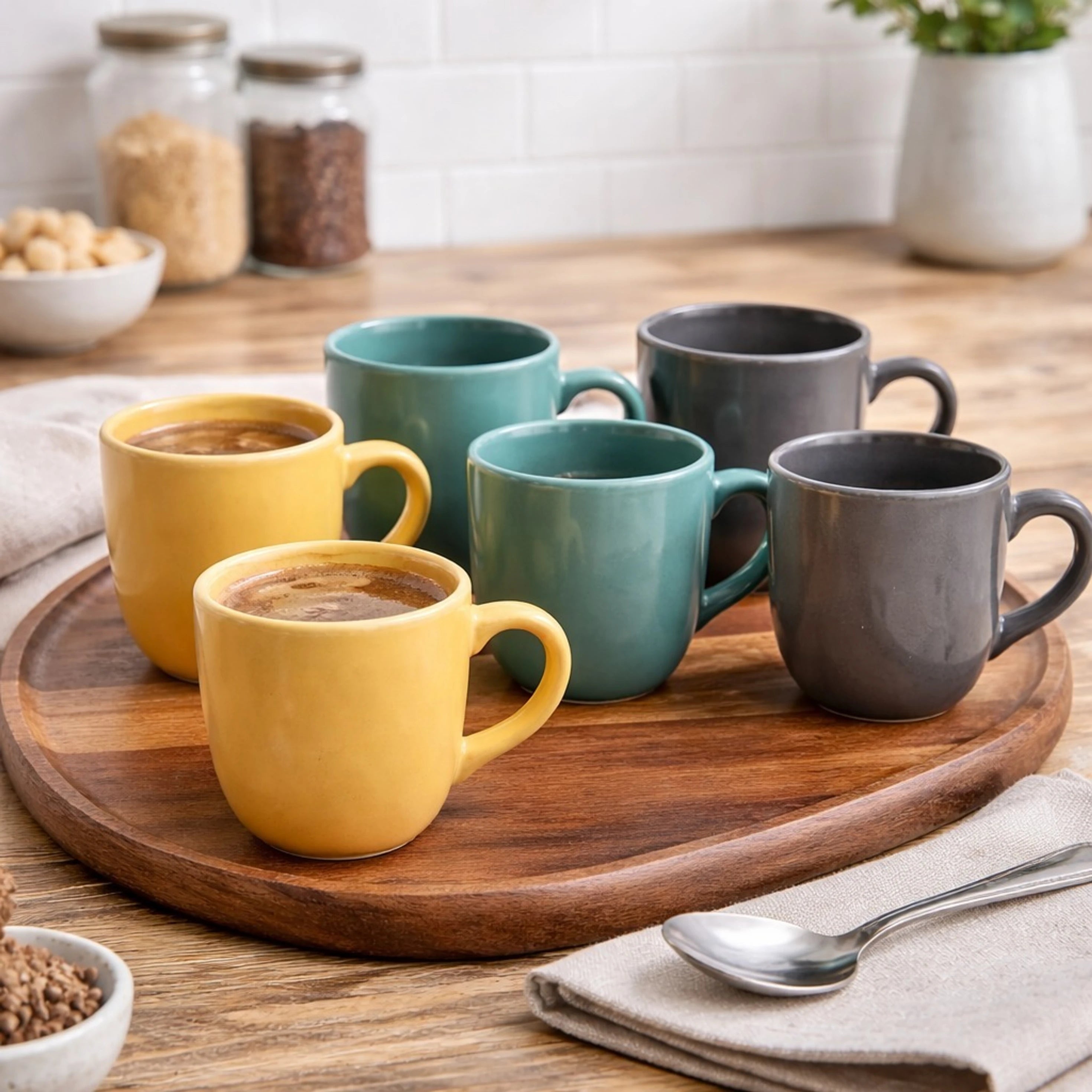 Ceramic Matt Finish Tea Cup Set - Sanjeev Kapoor by OGGN Pack of 6 (Multicolor)