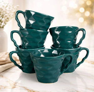 Sanjeev Kapoor by OGGN Pack of 6 Ceramic Diamond Cut Tea Cup (Green)
