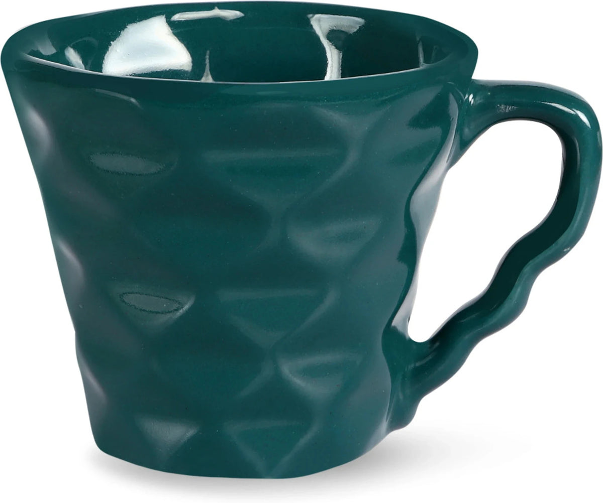 Sanjeev Kapoor by OGGN Pack of 6 Ceramic Diamond Cut Tea Cup (Green)