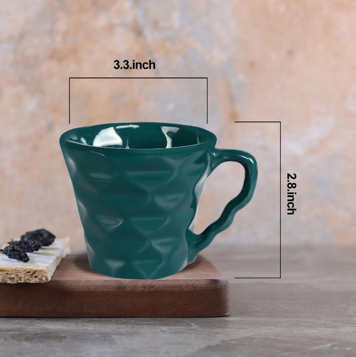 Sanjeev Kapoor by OGGN Pack of 6 Ceramic Diamond Cut Tea Cup (Green)