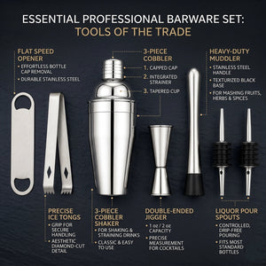 OGGN Stainless Steel Cocktail Shaker & Bar Tool Set 7-Piece Bar Set (Stainless Steel)