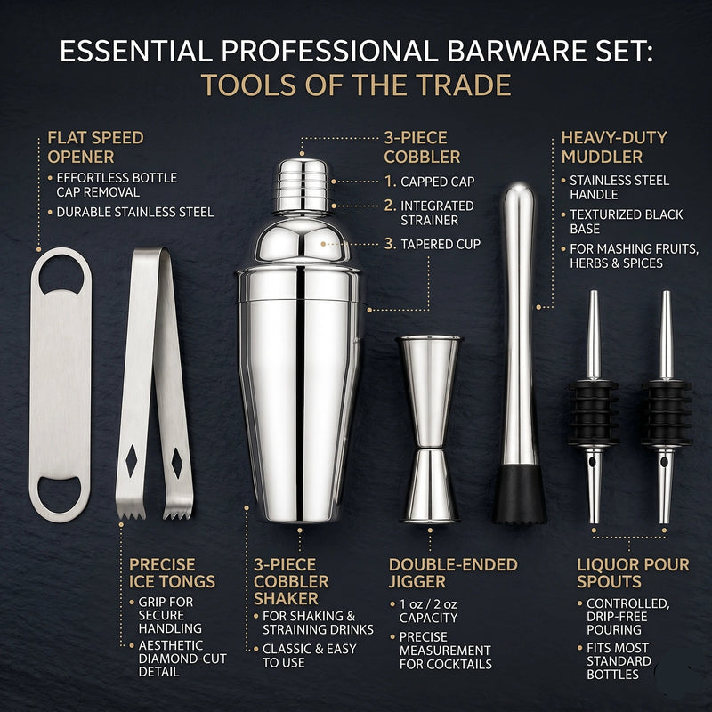 OGGN Stainless Steel Cocktail Shaker & Bar Tool Set 7-Piece Bar Set (Stainless Steel)