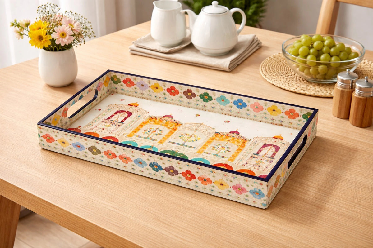 Sanjeev Kapoor by OGGN Flower MDF Printed Tray 12*8 Tray Serving Set