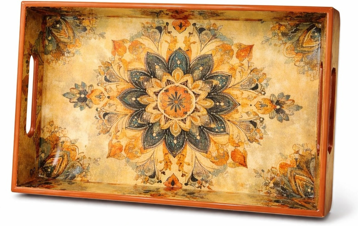 Sanjeev Kapoor by OGGN Brown Flower Mdf Printed Tray 12*8 Tray Serving Set (Pack of 1)