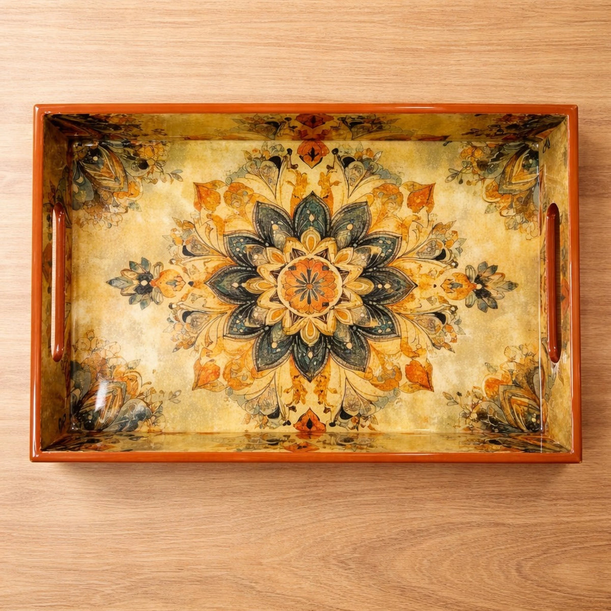 Sanjeev Kapoor by OGGN Brown Flower Mdf Printed Tray 12*8 Tray Serving Set (Pack of 1)