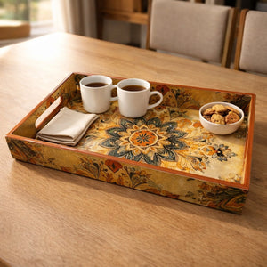 Sanjeev Kapoor by OGGN Brown Flower Mdf Printed Tray 12*8 Tray Serving Set (Pack of 1)